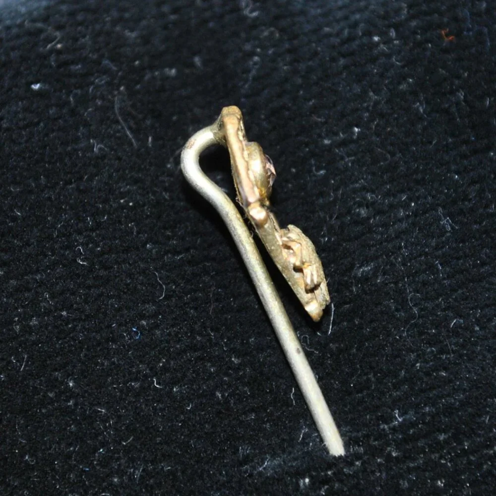 Antique Golden Edwardian Stick Pin with Paste Stone & Leaf